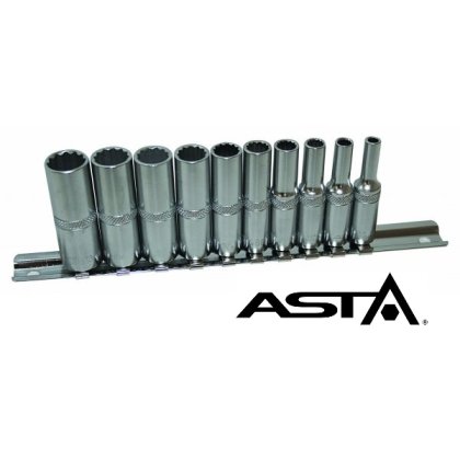 Sada 12-hranných nadstavcov 4mm-13mm, L 50mm 1/4"  ASTA