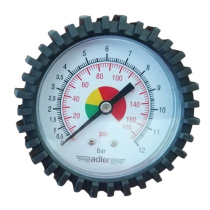 Manometer pre hustiče pneumatík 0-12 bar 63 mm zadný vstup M10x1 - ochranný gumový návlek