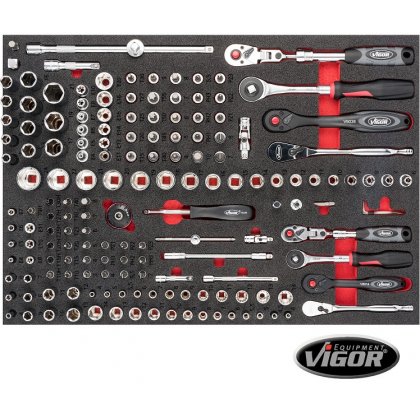 Penová vložka s náradím - nadstavcové kľúče, račne 1/4", 3/8"   165 ks  VIGOR