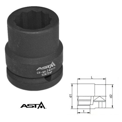 Nadstavec  3/4"  12-hranný rázový 24mm CrMo, L 51mm ASTA