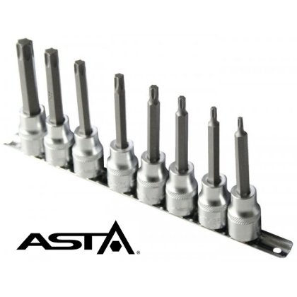 Nadstavce 1/2"  TORX TX20 - TX60  8 ks L100 - pružinová lišta ASTA