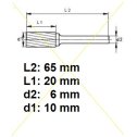 Rotačná fréza na tvrdé kovy 10x20 mm  L65mm  S6  ZYA1020 ASTA