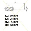 Rotačná fréza na tvrdé kovy 12x25 mm  L70mm  S6  ZYA1225  ASTA