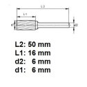 Rotačná fréza na tvrdé kovy 6x16 mm  L50mm  S6  ZYA0616  ASTA