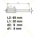 Rotačná fréza na tvrdé kovy 8x20 mm  L65mm  S6  ZYA0820  ASTA