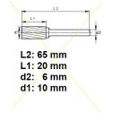 Rotačná fréza na tvrdé kovy 10x20 mm  L65mm  S6  ZYA-S1020  ASTA