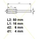 Rotačná fréza na tvrdé kovy 4x16 mm  L50mm  S6  ZYA-S0413  ASTA