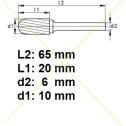 Rotačná fréza na tvrdé kovy 10x20 mm  L65mm  S6  WRC1020  ASTA