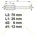 Rotačná fréza na tvrdé kovy 12x25 mm  L70mm  S6  WRC1225  ASTA