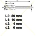 Rotačná fréza na tvrdé kovy 4x16 mm  L50mm  S6  WRC0416  ASTA