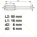 Rotačná fréza na tvrdé kovy 6x16 mm  L50mm  S6  WRC0616  ASTA