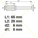 Rotačná fréza na tvrdé kovy 8x20 mm  L65mm  S6  WRC0820 ASTA