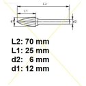 Rotačná stopková fréza na tvrdé kovy 12x25 mm  L70mm  S6  SPG1225  ASTA