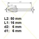 Rotačná stopková fréza na tvrdé kovy 6x16 mm  L50mm  S6  SPG0618  ASTA