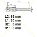 Rotačná stopková fréza na tvrdé kovy 8x20 mm  L65mm  S6  SPG0819  ASTA