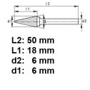 Rotačná fréza na tvrdé kovy 6x18 mm  L50mm  S6  SKM0618  ASTA