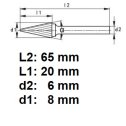 Rotačná fréza na tvrdé kovy 8x20 mm  L65mm  S6  SKM0820  ASTA