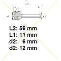 Rotačná fréza na tvrdé kovy 12x11 mm  L56mm  S6  KUD01210  ASTA