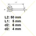 Rotačná fréza na tvrdé kovy 4x5 mm  L50mm  S6  KUD0405  ASTA