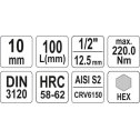 Nadstavec 1/2" HEX10  L100mm YATO