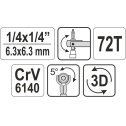 Račňa 1/4" KOMBI 2 v 1  na bity a nadstavce s otočnou hlavicou  YATO