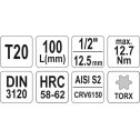 Nadstavec 1/2" TORX T20  L100mm  YATO