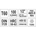 Nadstavec 1/2" TORX T60  L100mm  YATO