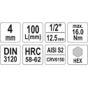 Nadstavec 1/2" HEX4  L100mm YATO