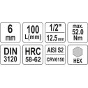 Nadstavec 1/2" HEX6  L100mm YATO