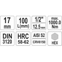 Nadstavec 1/2" HEX17  L100mm YATO